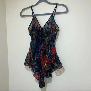 Vintage 80’s 90’s floral  Victoria Secret Gold Label One Piece bodysuit size XS